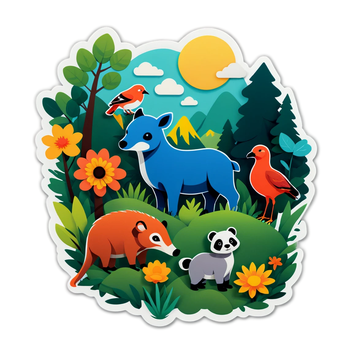 Nature sticker with animals