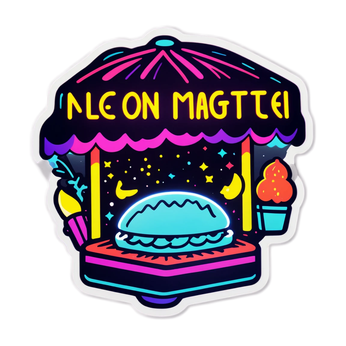 Neon kiosk, neon sticker, neon colored sticker