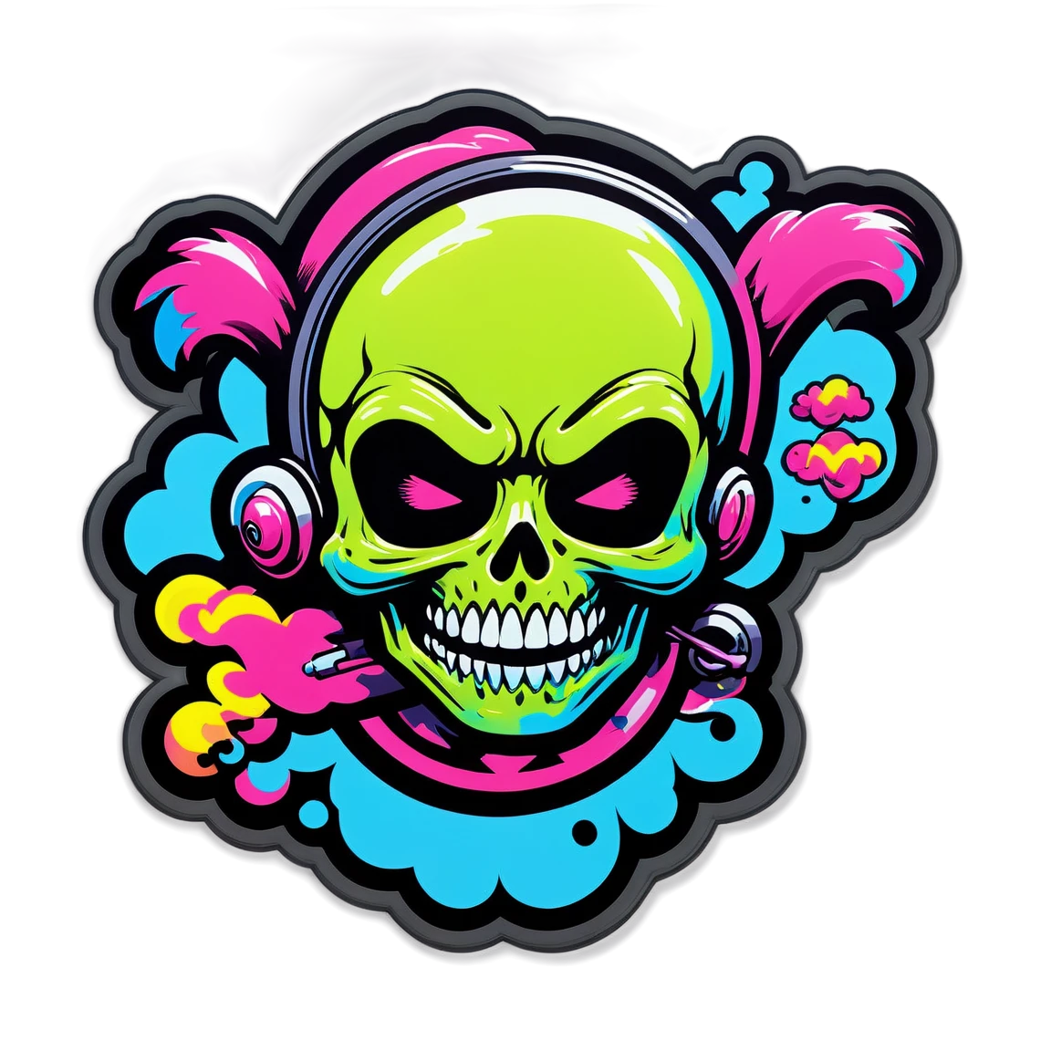 Neon skull, neon sticker, neon colored sticker