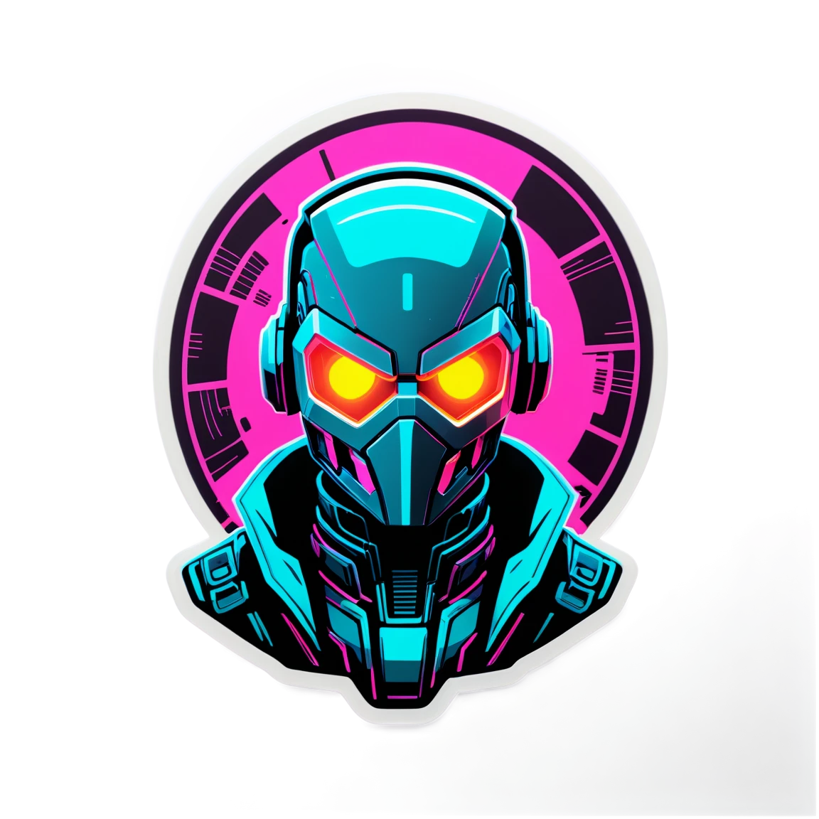 Neon robot, neon sticker, neon colored sticker