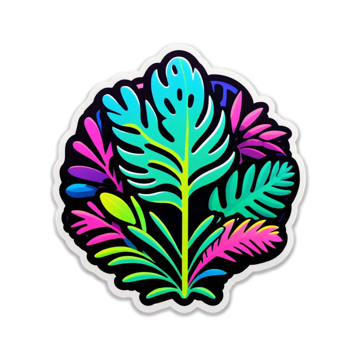 Neon leaves, neon sticker, neon colored sticker