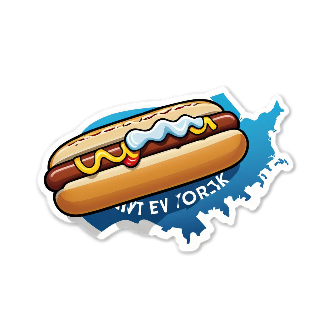 New York with a hot dog, city sticker, New York sticker