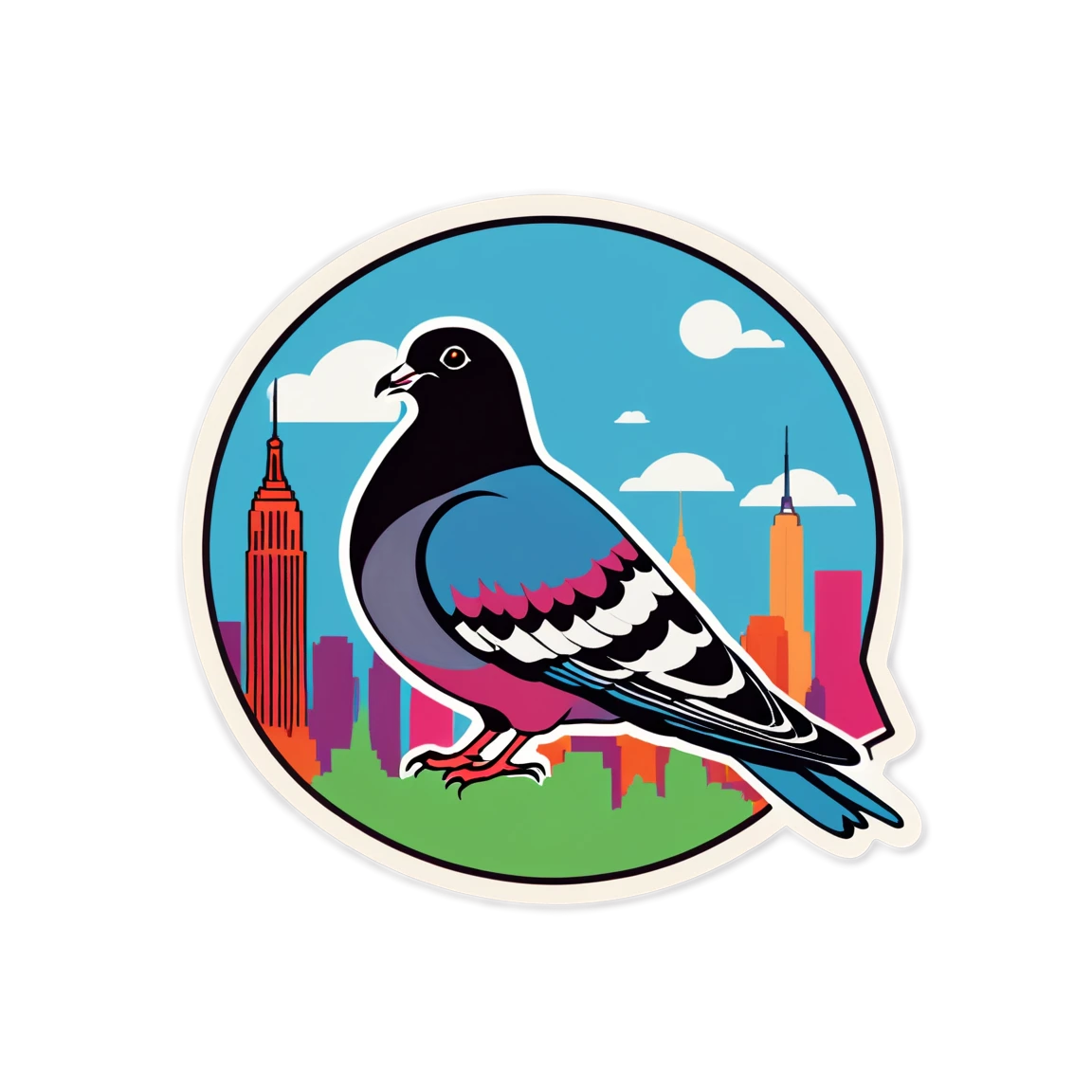 New York with a pigeon, city sticker, New York sticker