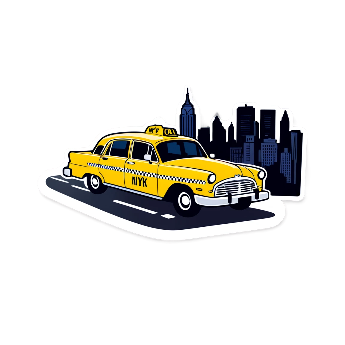 New York with a yellow cab, city sticker, New York sticker