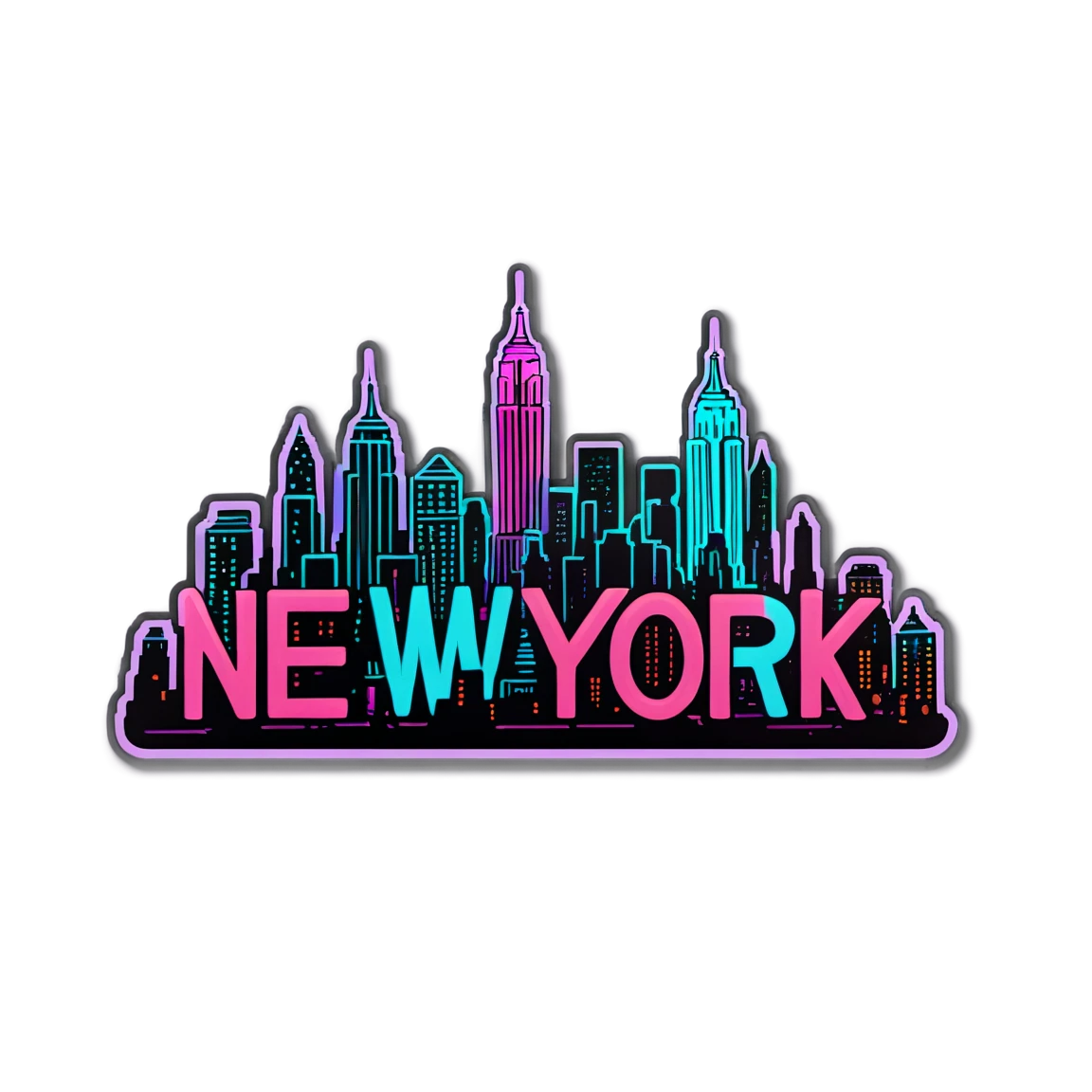 New York with neon lights, city sticker, New York sticker