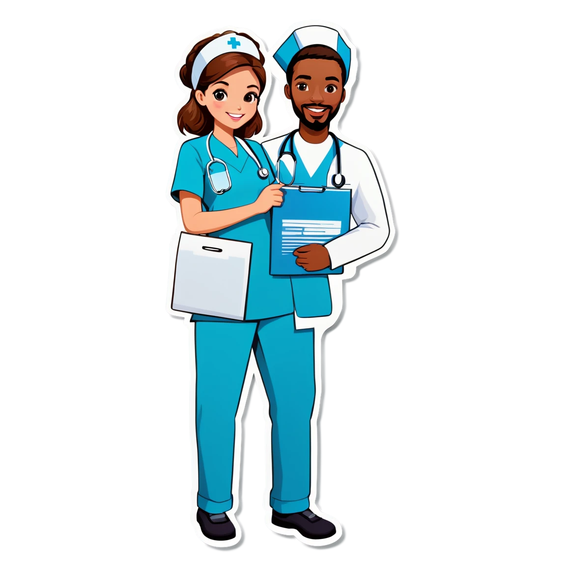 Nurse holding medical charts, nurse sticker