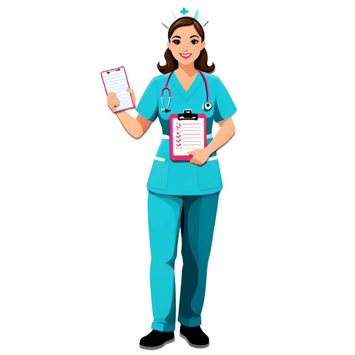 Nurse carrying a clipboard, nurse sticker