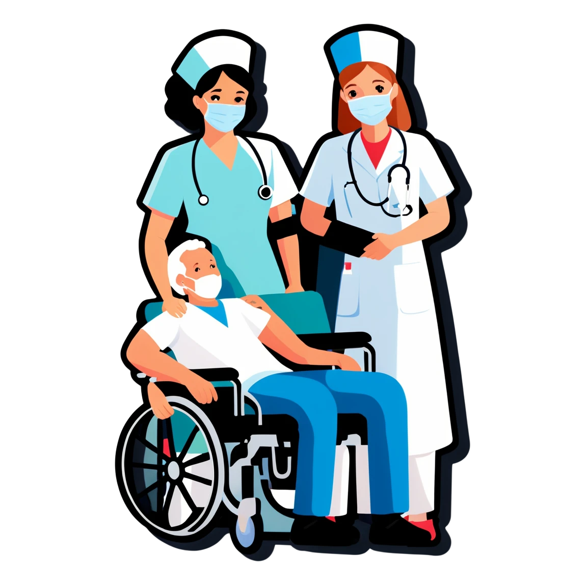 Nurse with patients, nurse sticker