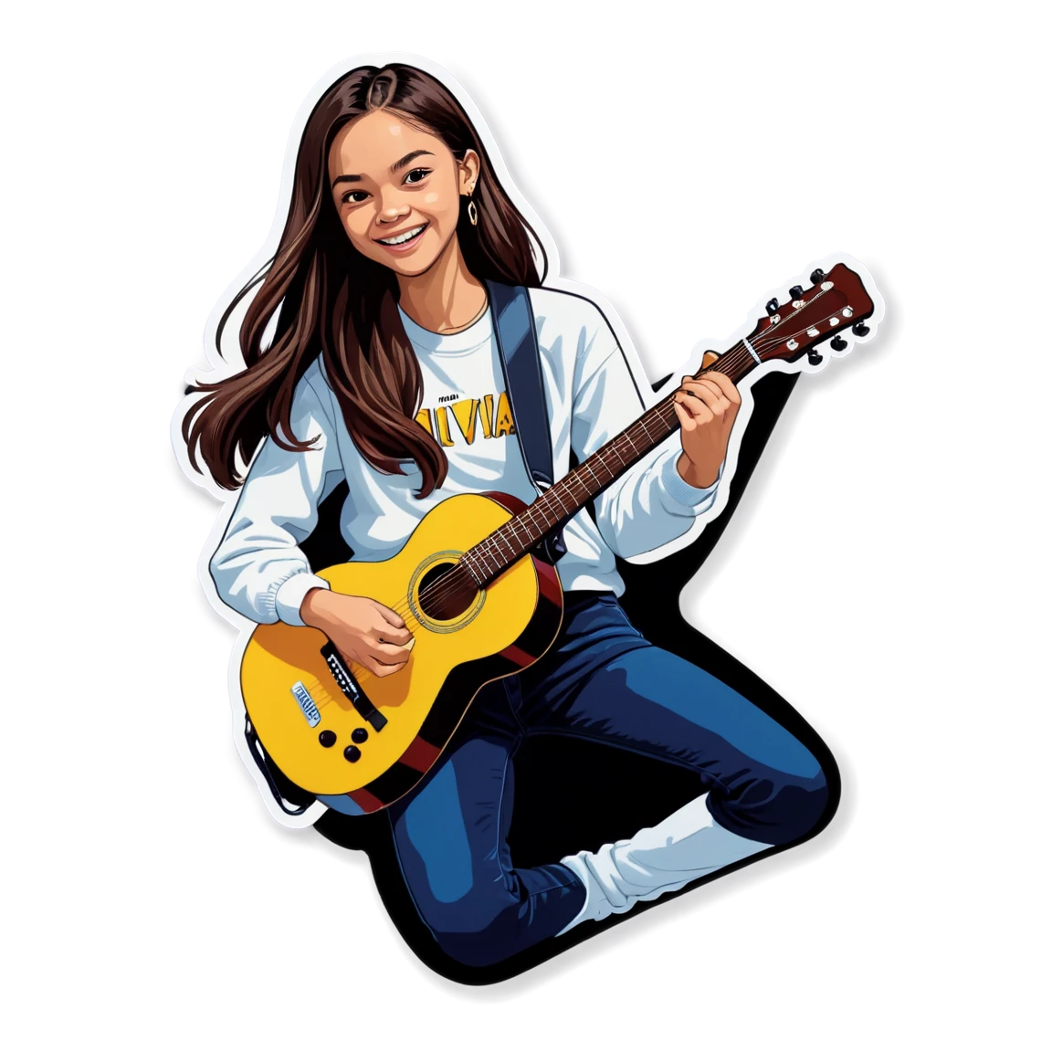 Playing the guitar, kid singer sticker, Olivia Rodrigo sticker