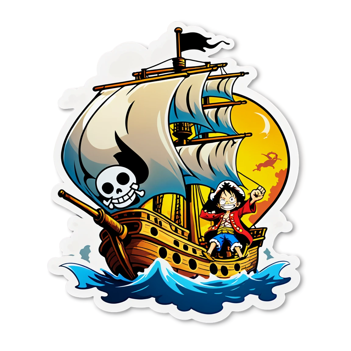 One piece sticker in pirate ship scene