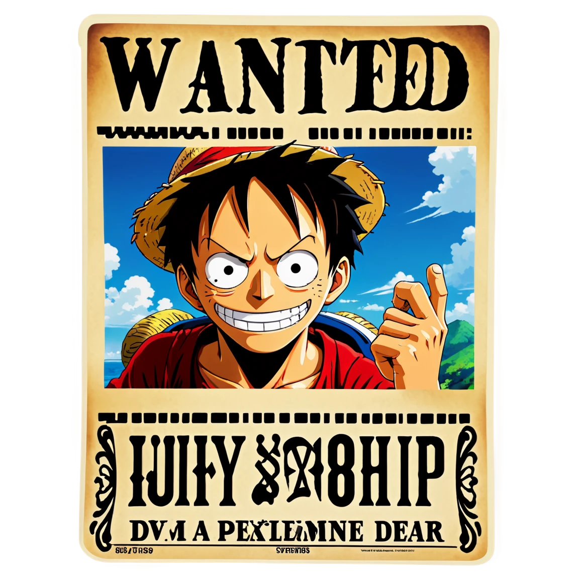 One piece sticker with Luffy's wanted poster