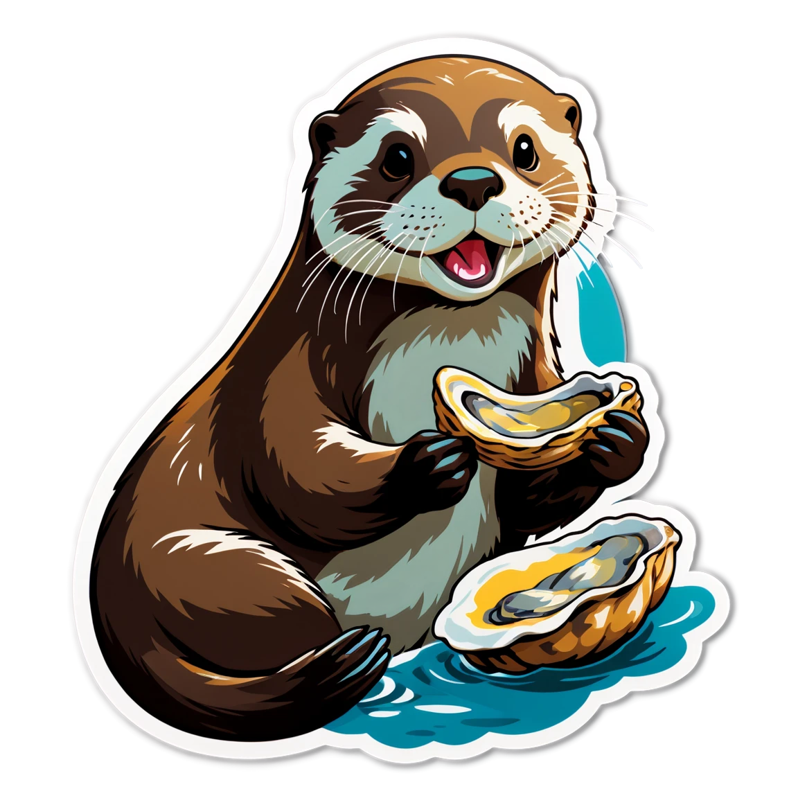 Otter eating an oyster, otter sticker