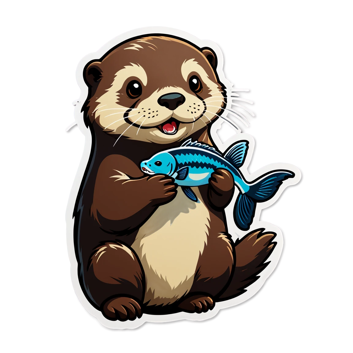 Otter with a fish, otter sticker