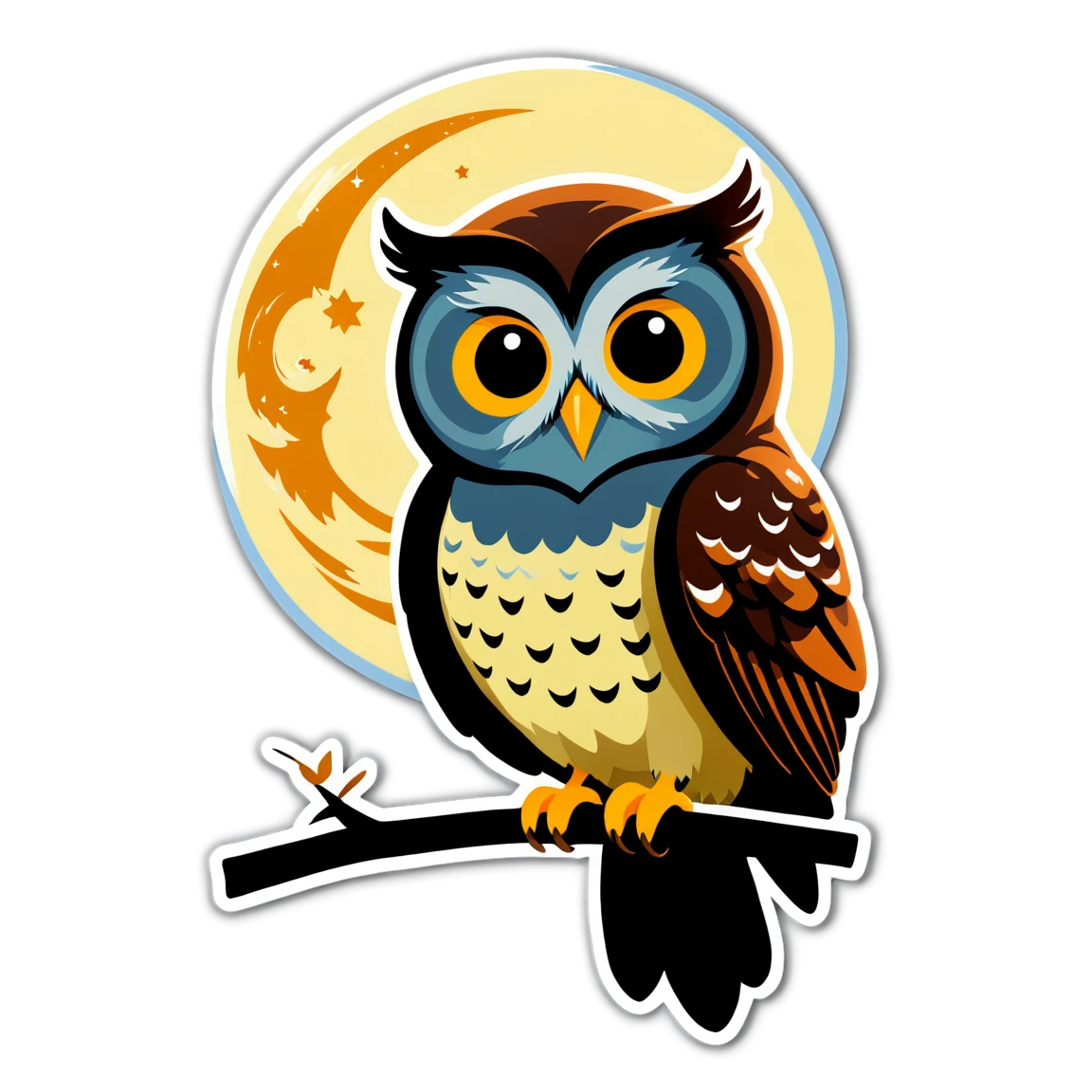 Owl with moon, owl sticker