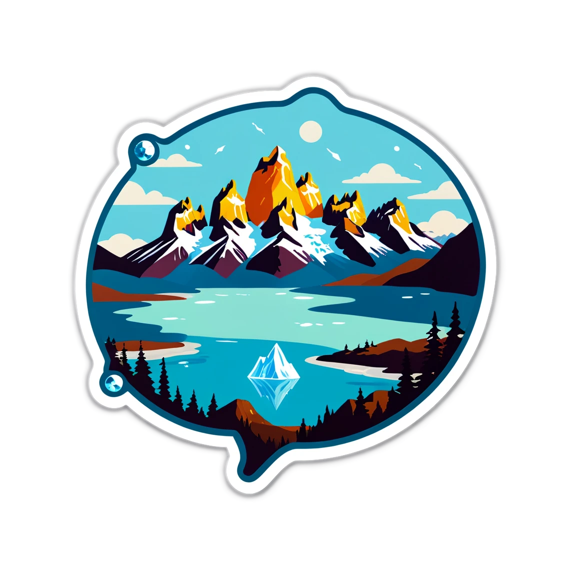 Patagonia with crystal clear lakes, adventure sticker, Patagonia sticker