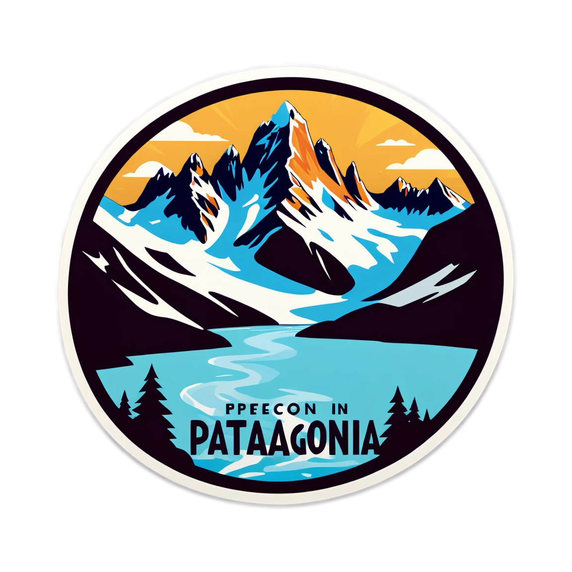 Patagonia with glaciers, adventure sticker, Patagonia sticker