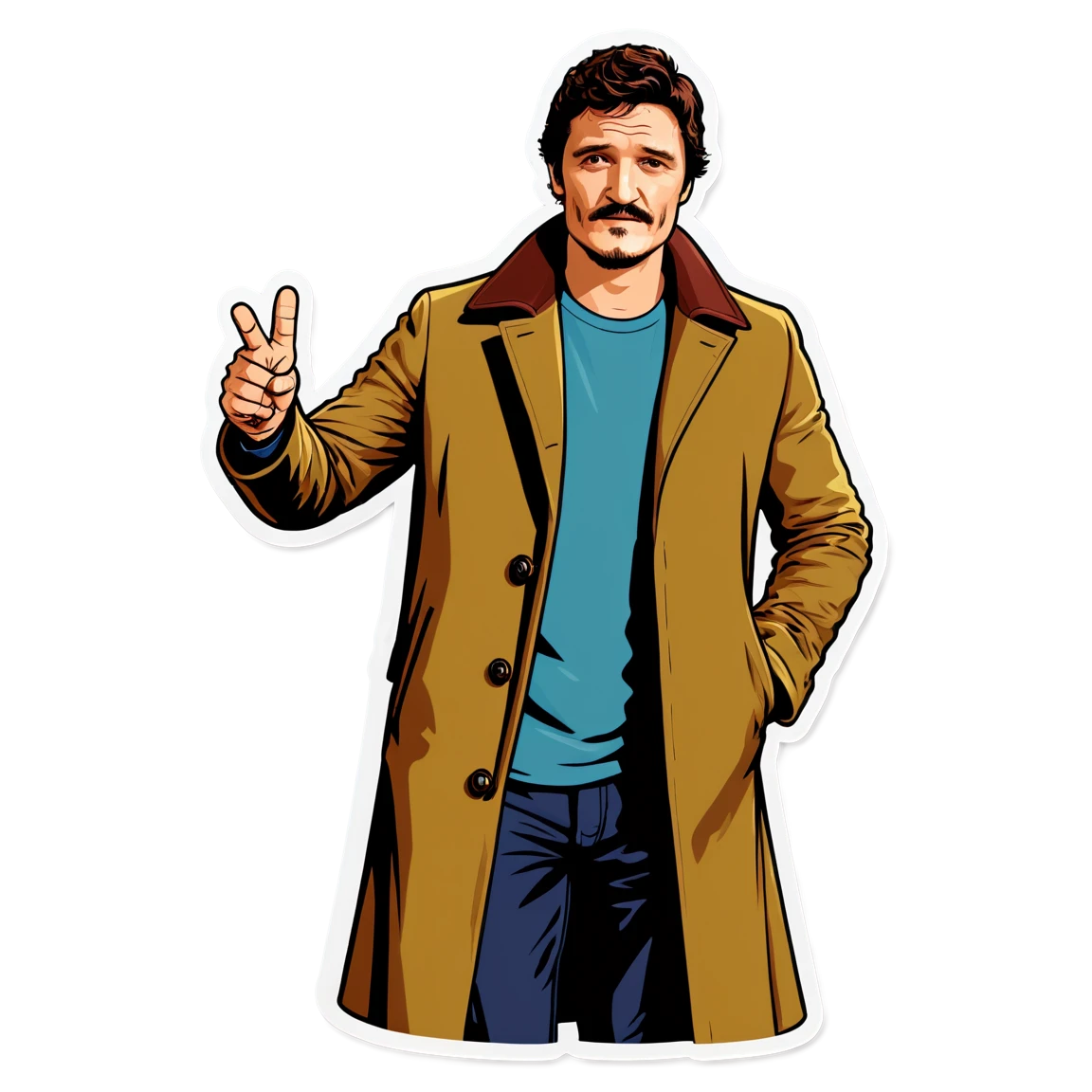 Pedro Pascal wearing a coat, sticker