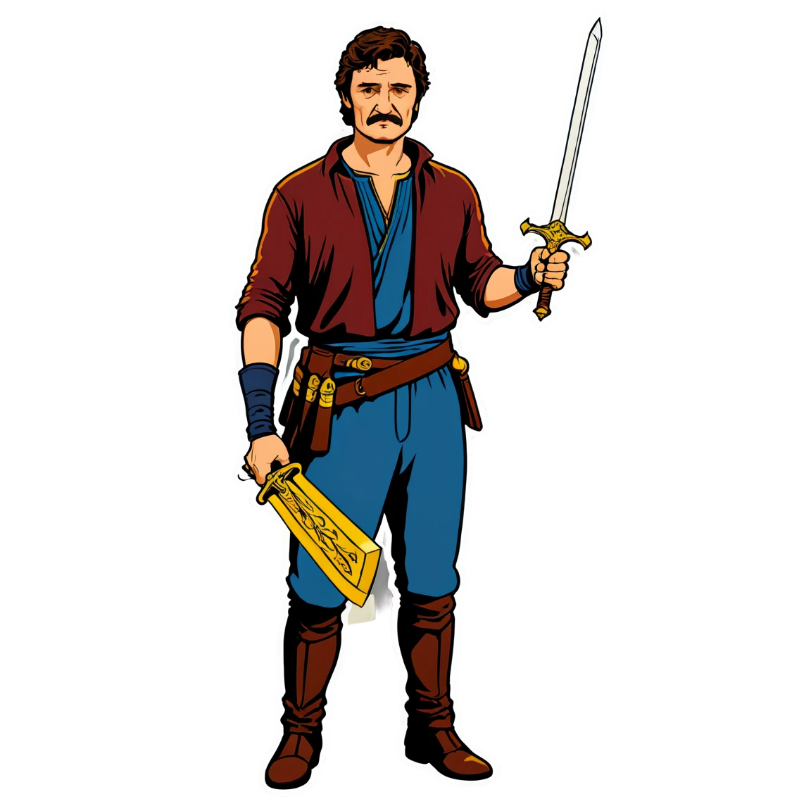 Pedro Pascal holding a sword, sticker