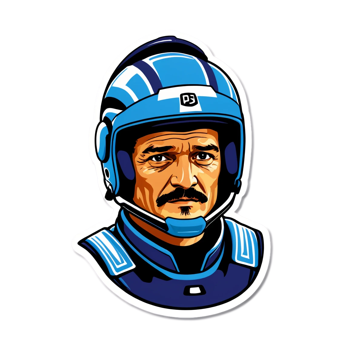 Pedro Pascal with a helmet, sticker