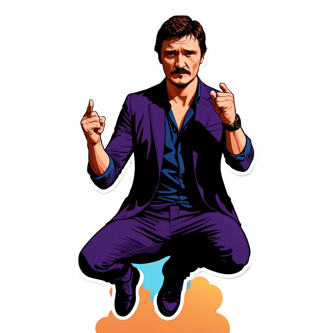 Pedro Pascal in a dramatic pose, sticker