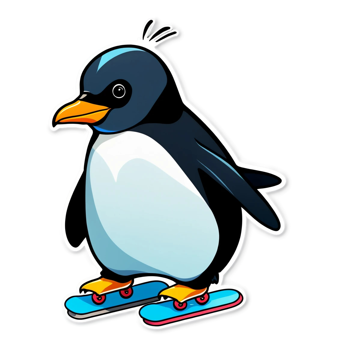 Penguin skating, animal sticker, Penguin sticker