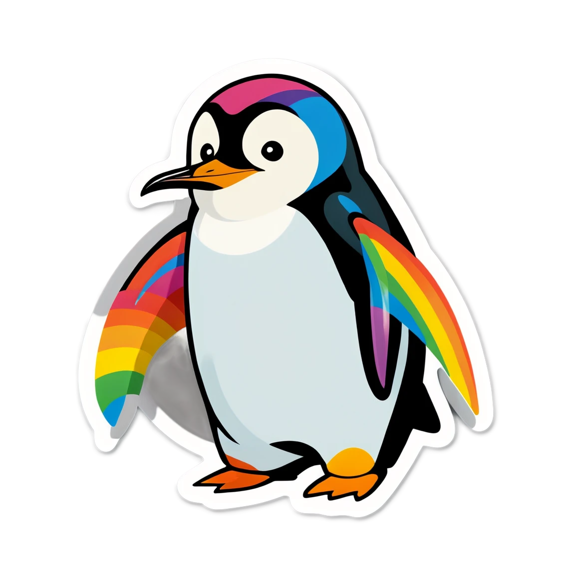 Penguin with rainbow, animal sticker, Penguin sticker