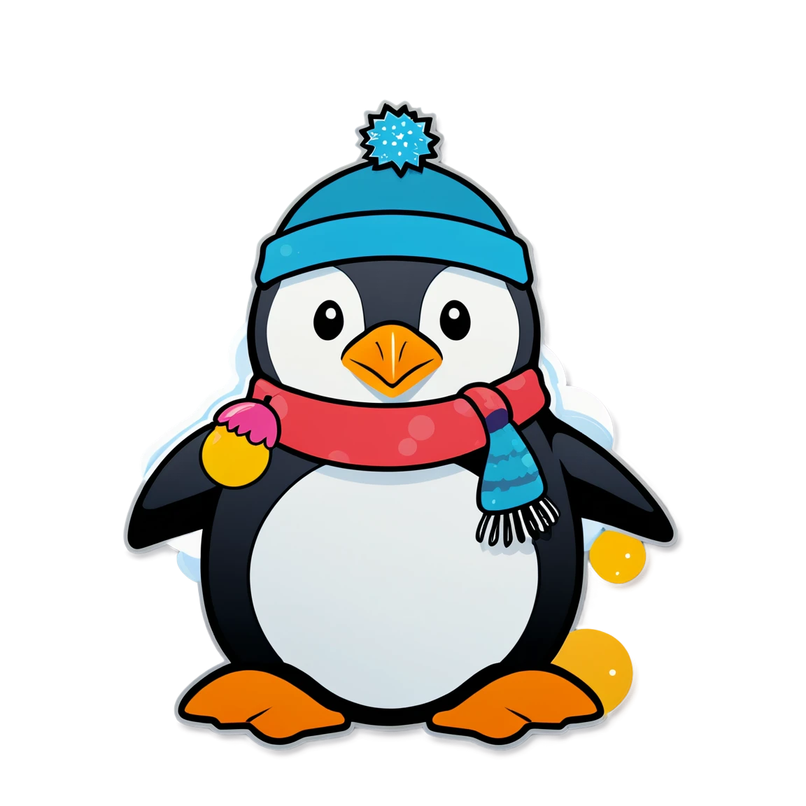 Penguin with snowman, animal sticker, Penguin sticker