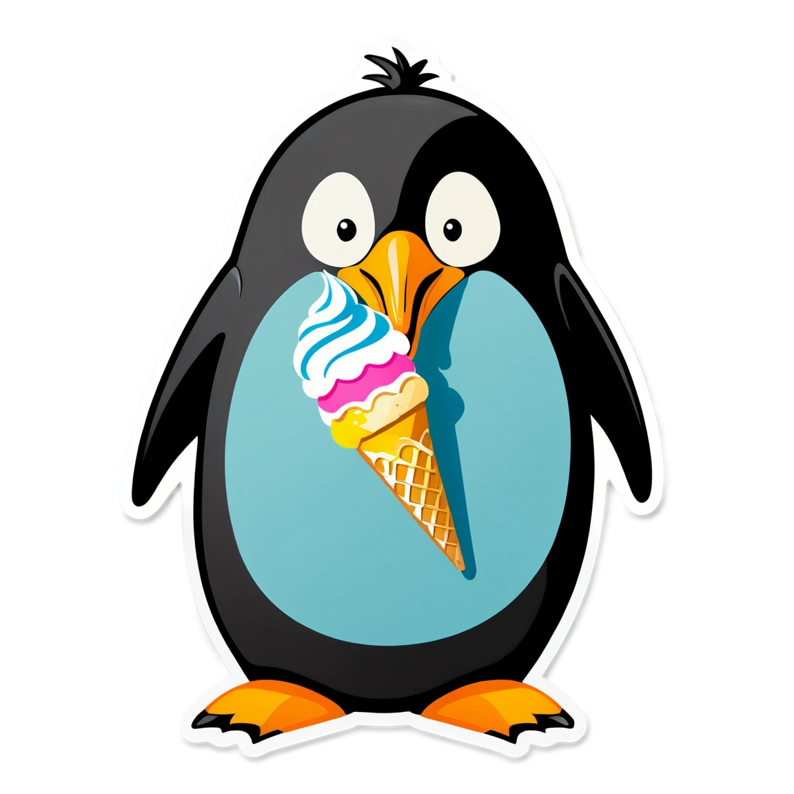 Penguin eating ice cream, animal sticker, Penguin sticker