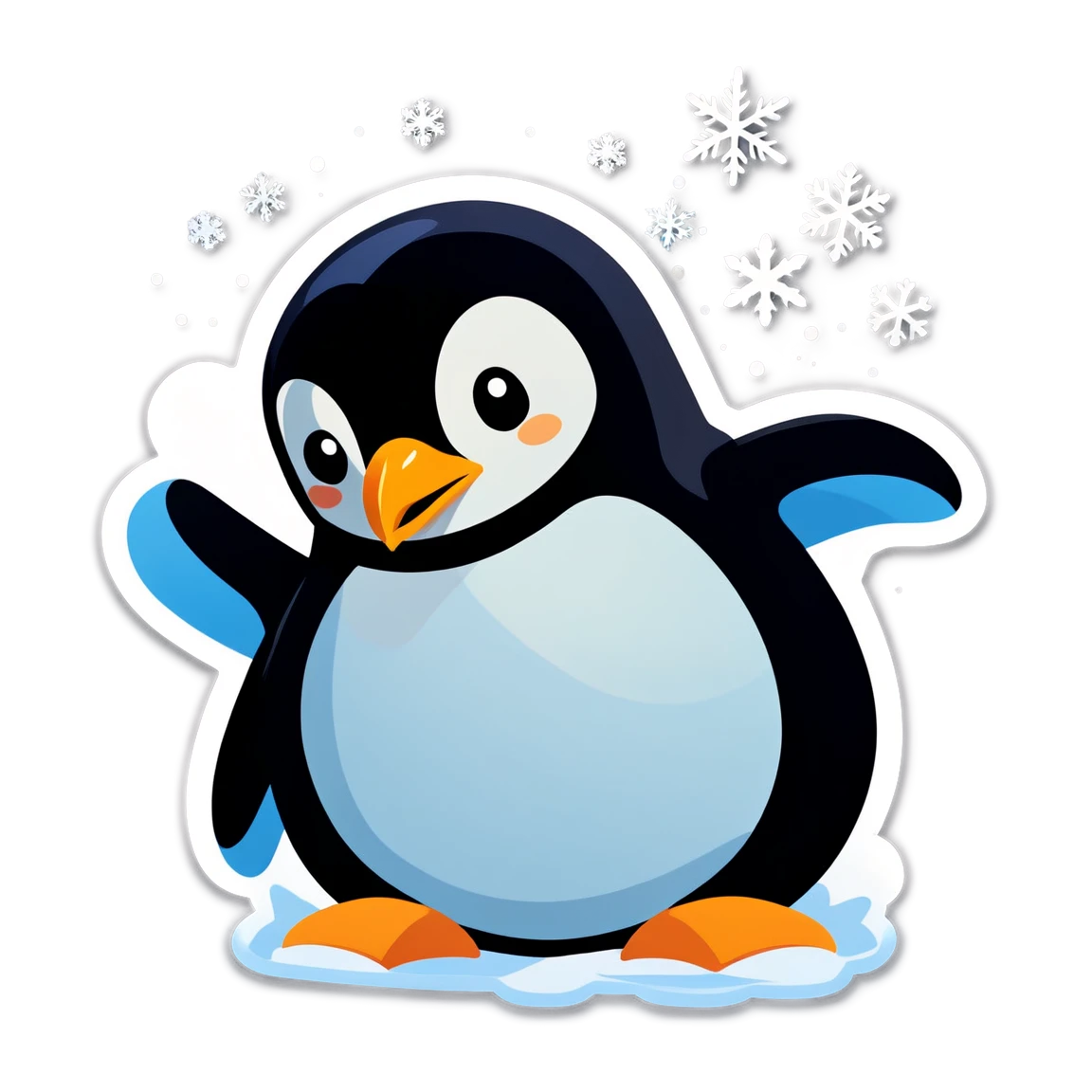 Penguin playing in snow, animal sticker, Penguin sticker