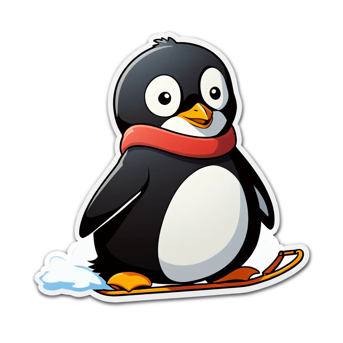 Penguin sledding, animal sticker, Penguin sticker