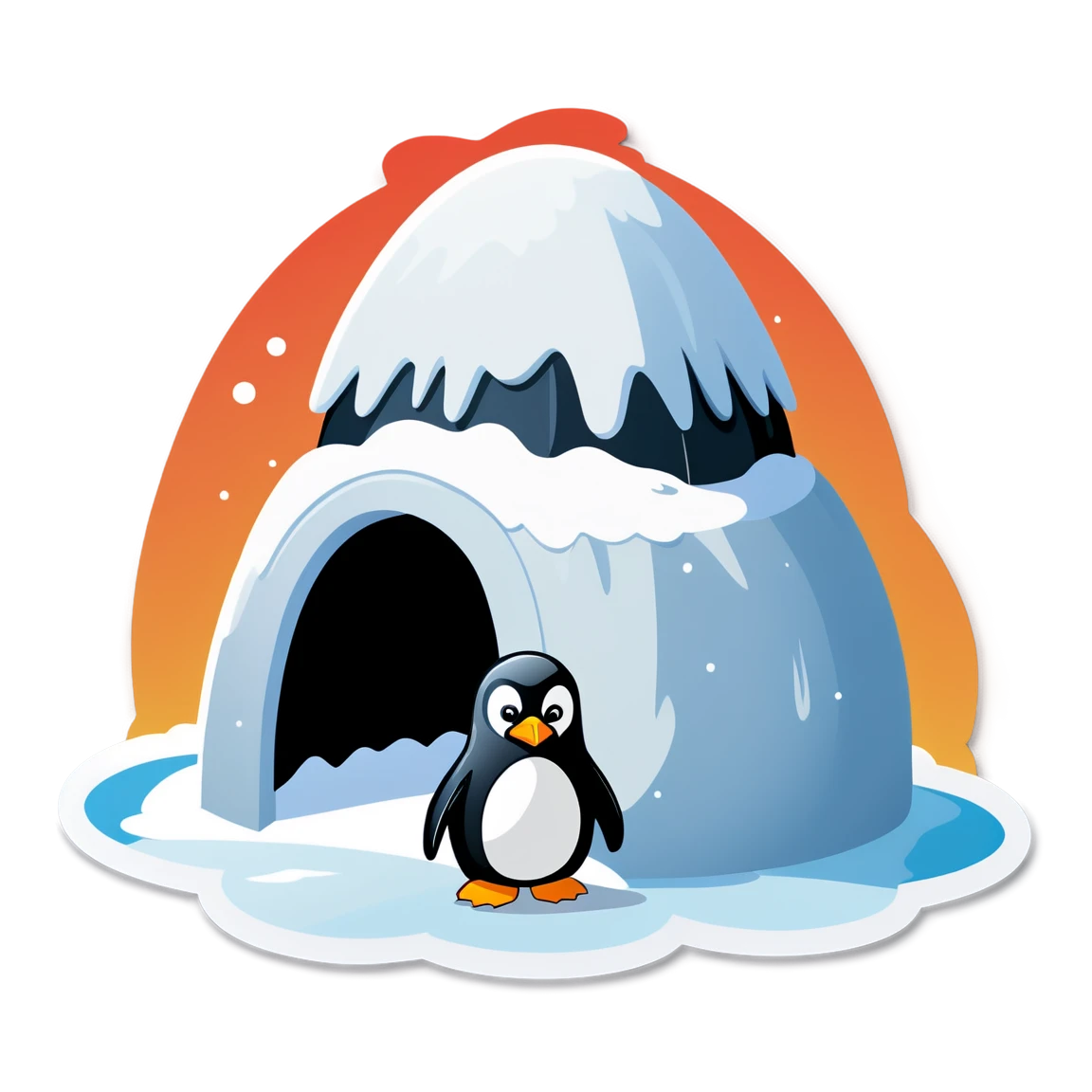 Penguin building igloo, animal sticker, Penguin sticker