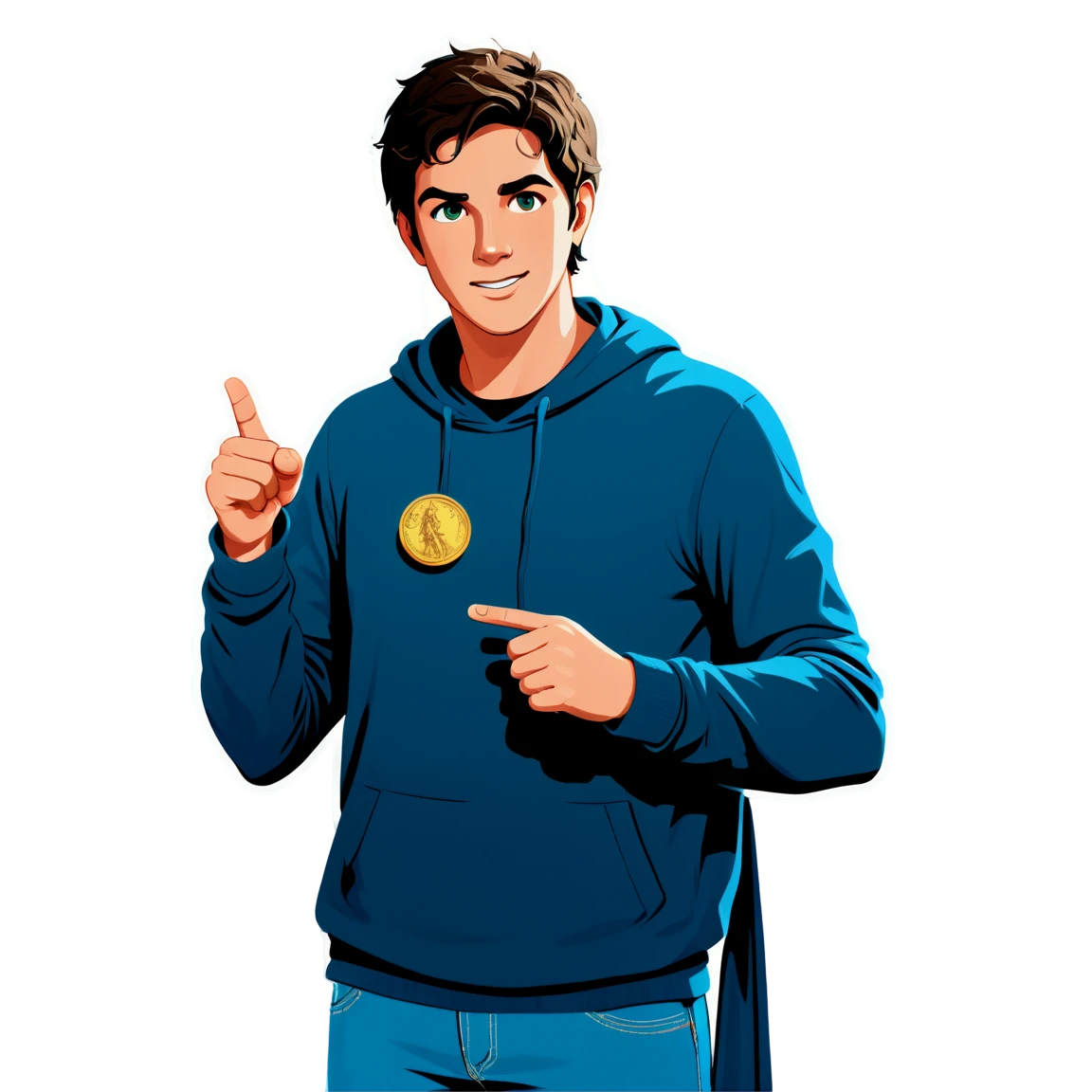 Percy Jackson holding a Greek coin, hero sticker, Percy Jackson sticker