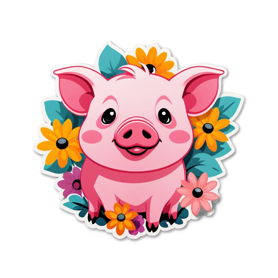 Pig Sticker with flowers