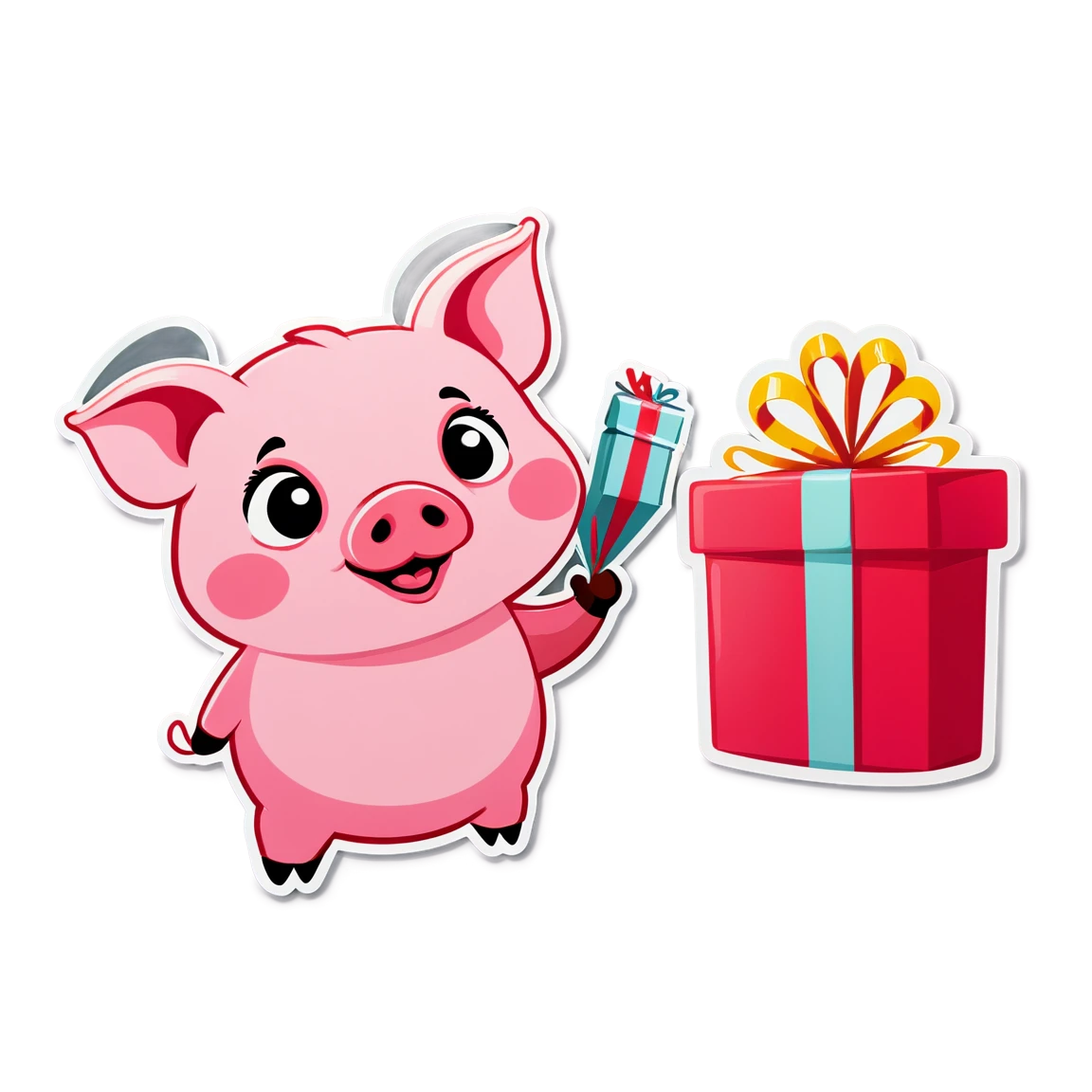 Pig Sticker holding gift