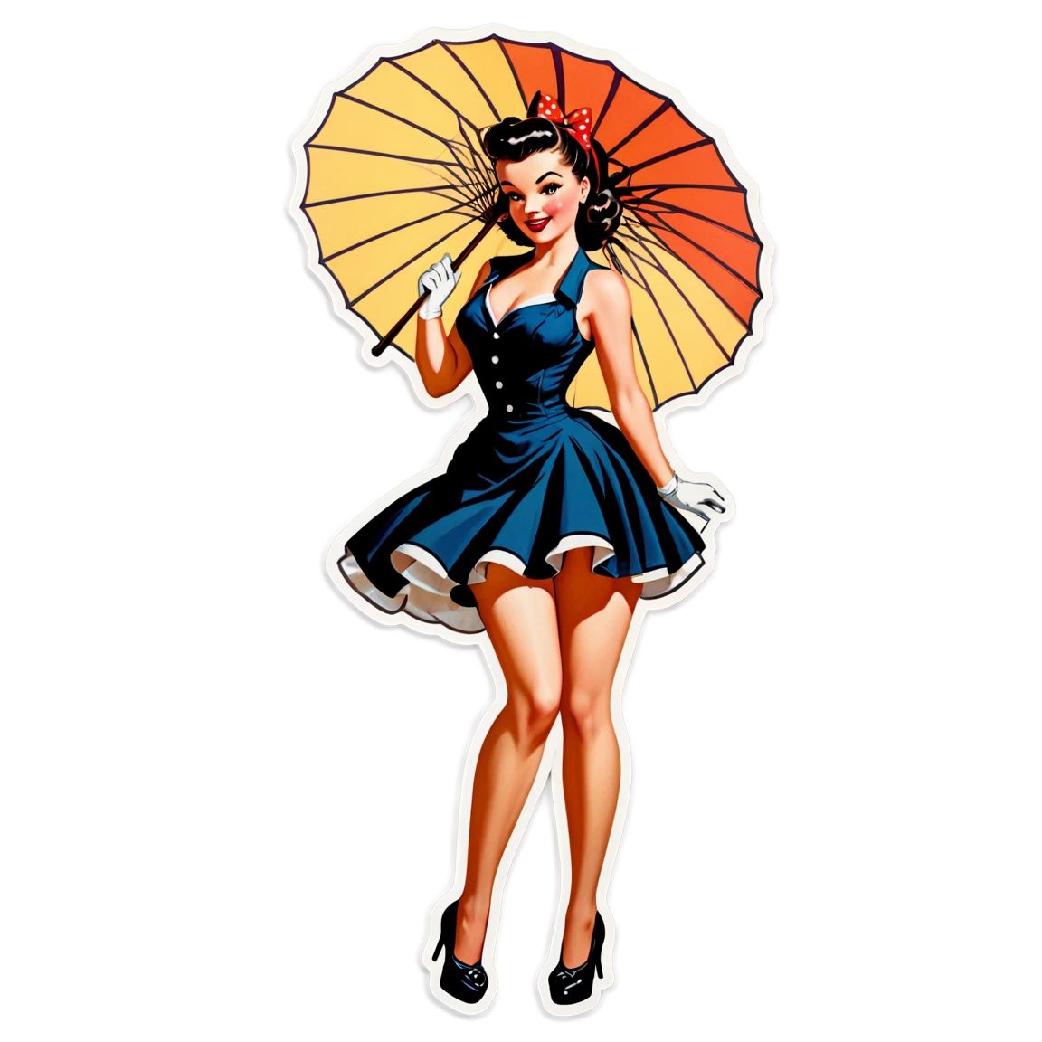 Pinup girl with parasol, vintage style sticker