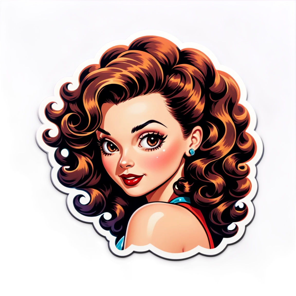 Pinup girl with curly hair, retro sticker