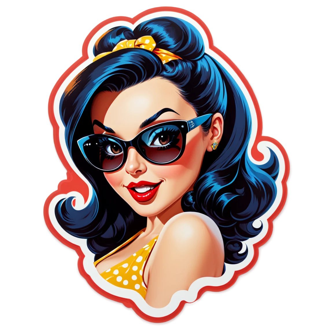 Pinup girl with sunglasses, stylish sticker