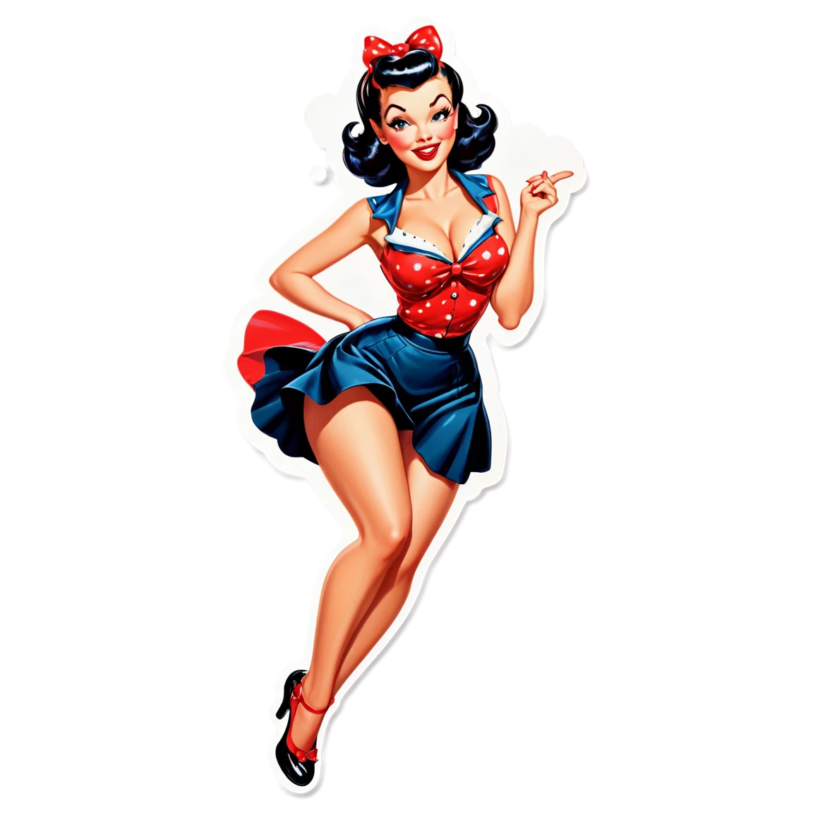 Pinup girl in playful pose, fun pinup sticker