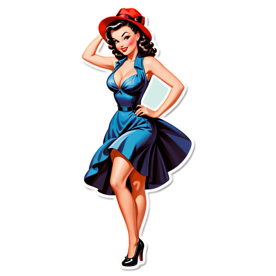 Pinup girl with hat, chic pinup sticker