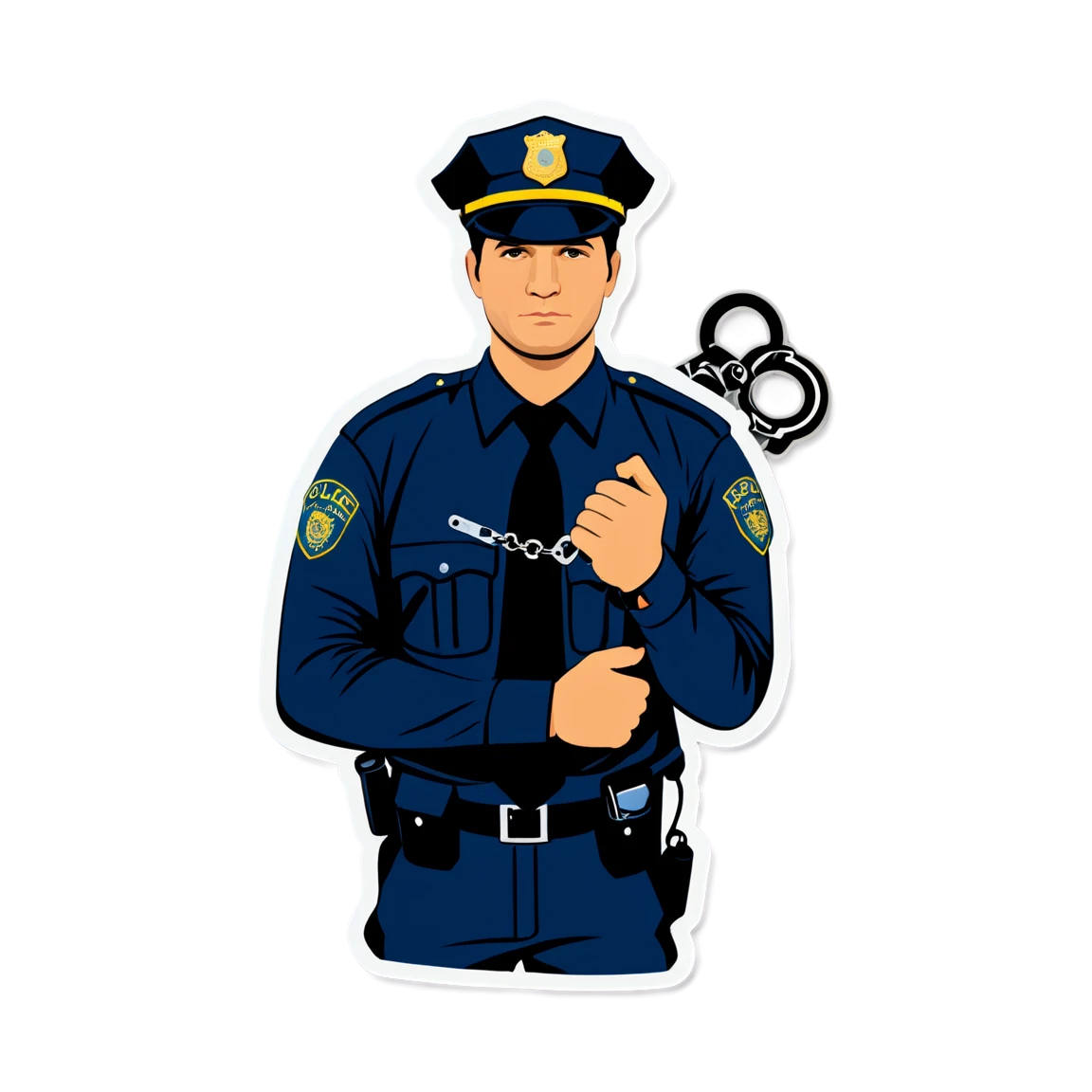 Police officer with handcuffs, police sticker