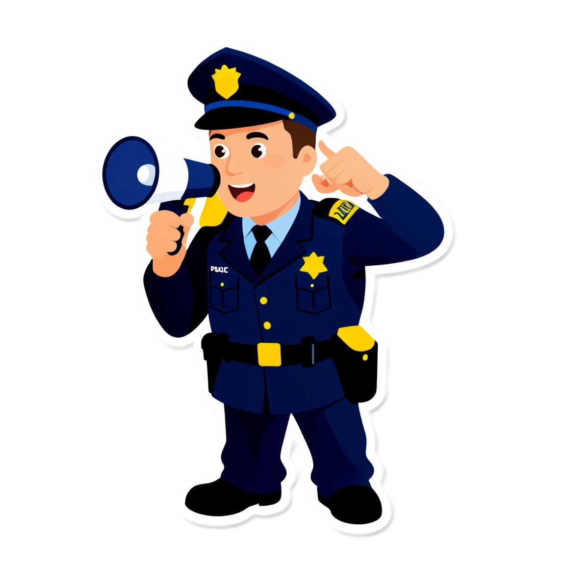 Police officer with megaphone, police sticker