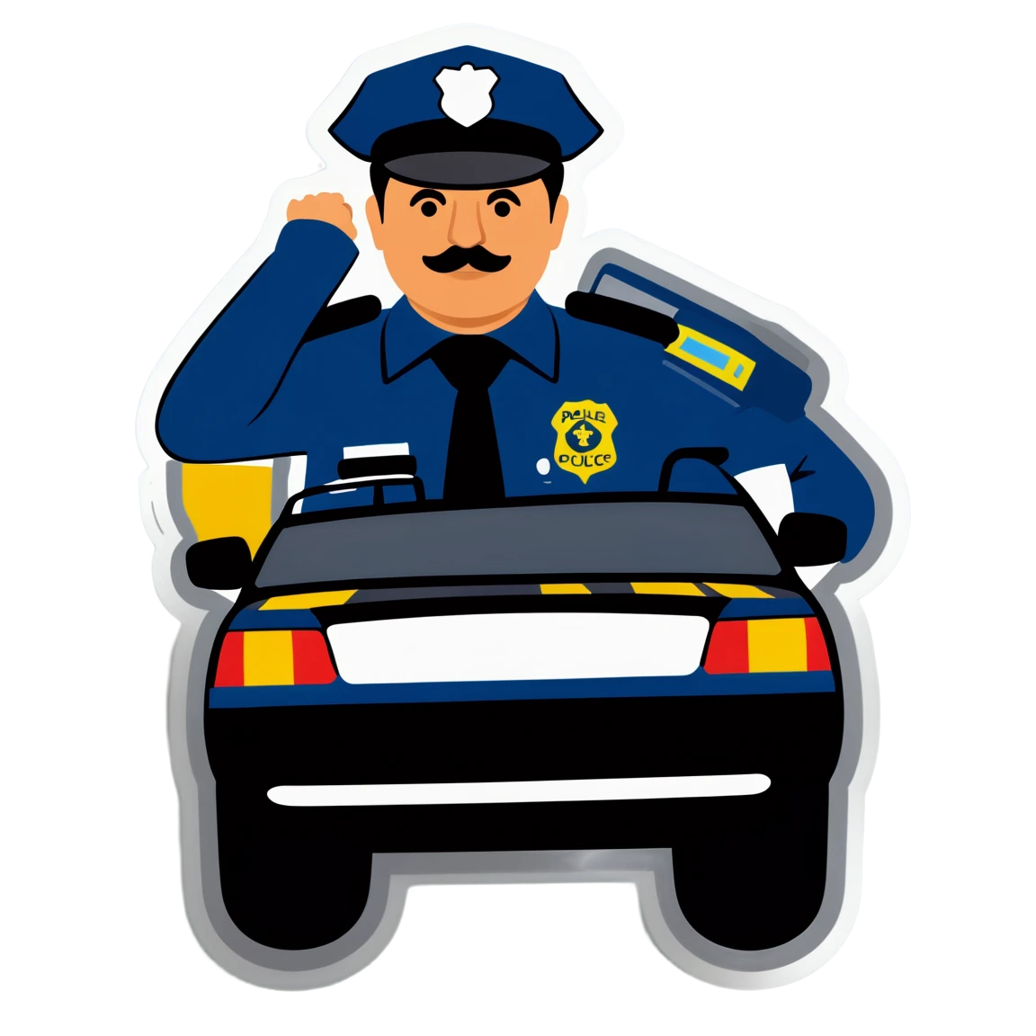 Police officer with police car, police sticker