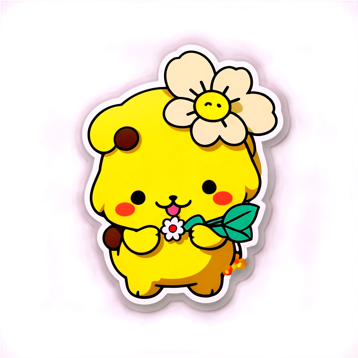 Pompompurin holding a flower, Sanrio sticker, Pompompurin sticker