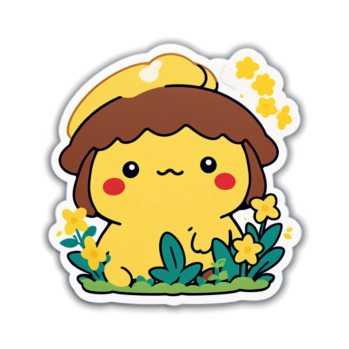 Pompompurin in a garden, Sanrio sticker, Pompompurin sticker