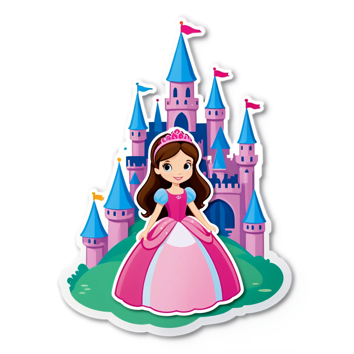 Princess with castle, fairytale sticker, princess sticker