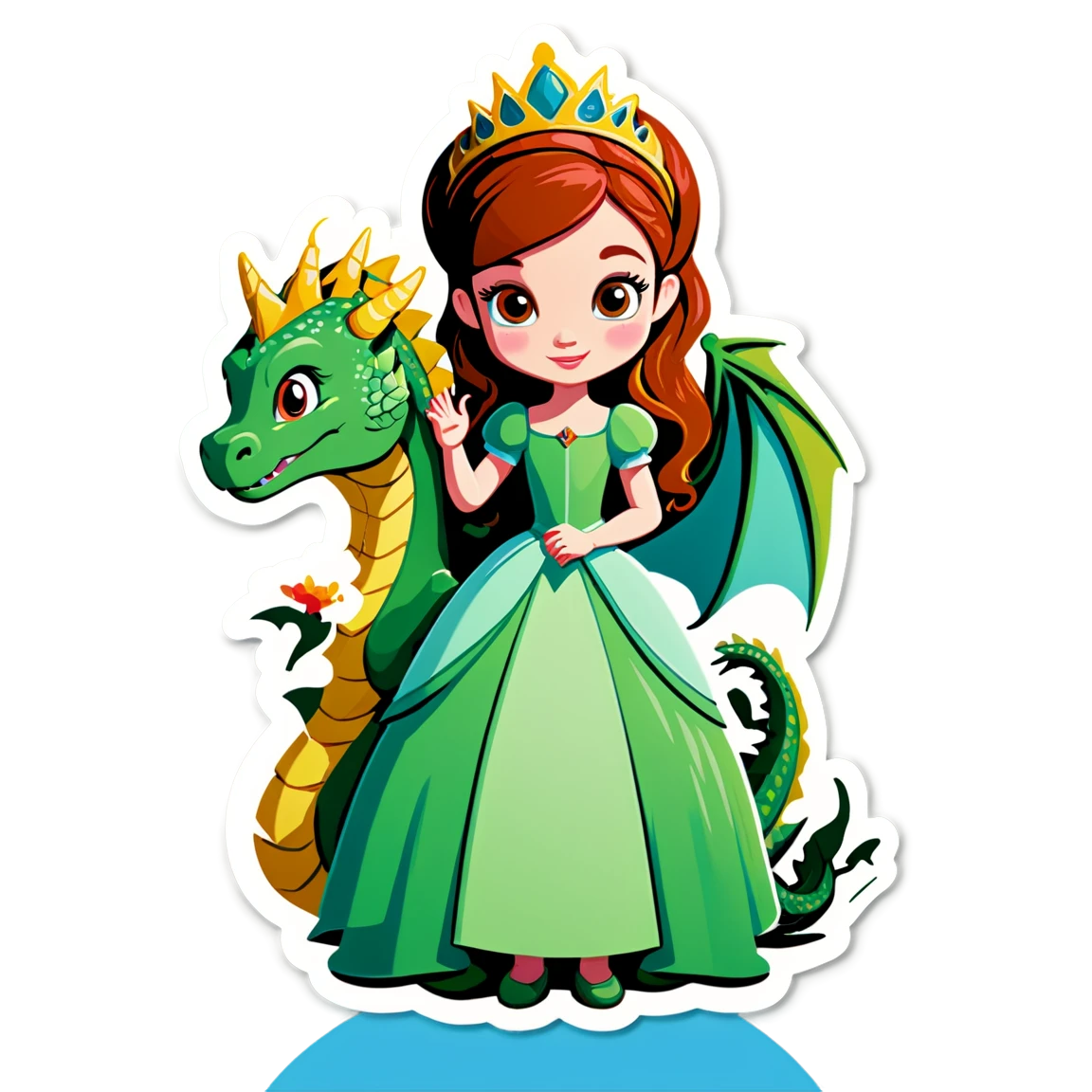 Princess with dragon, mythical sticker, princess sticker