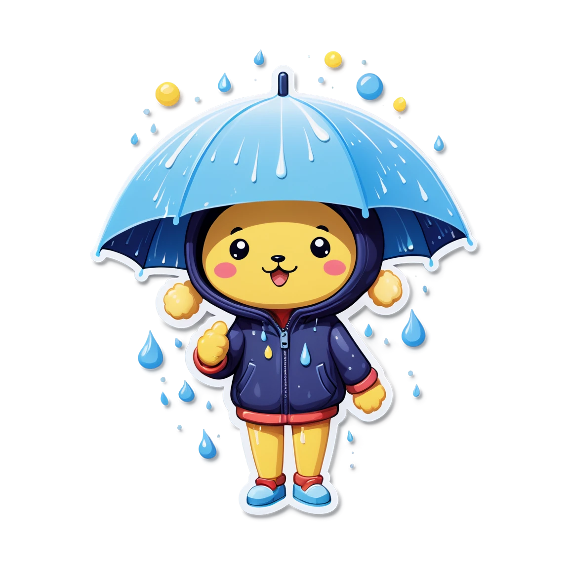 Raining, umbrella, colorful puffy sticker, puffy sticker