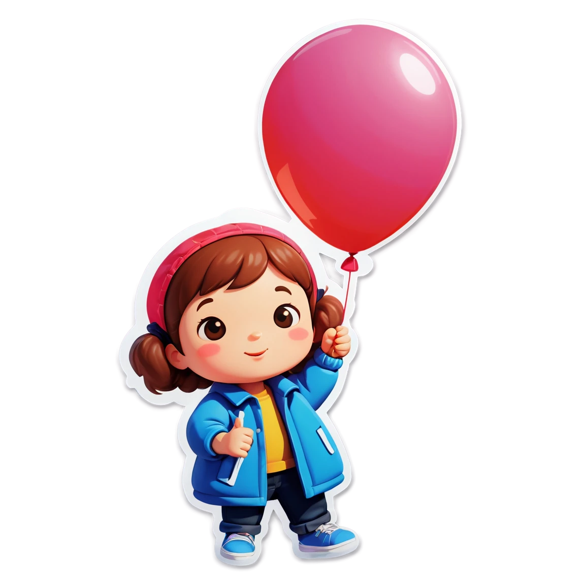 Kid with a balloon, colorful puffy sticker, puffy sticker