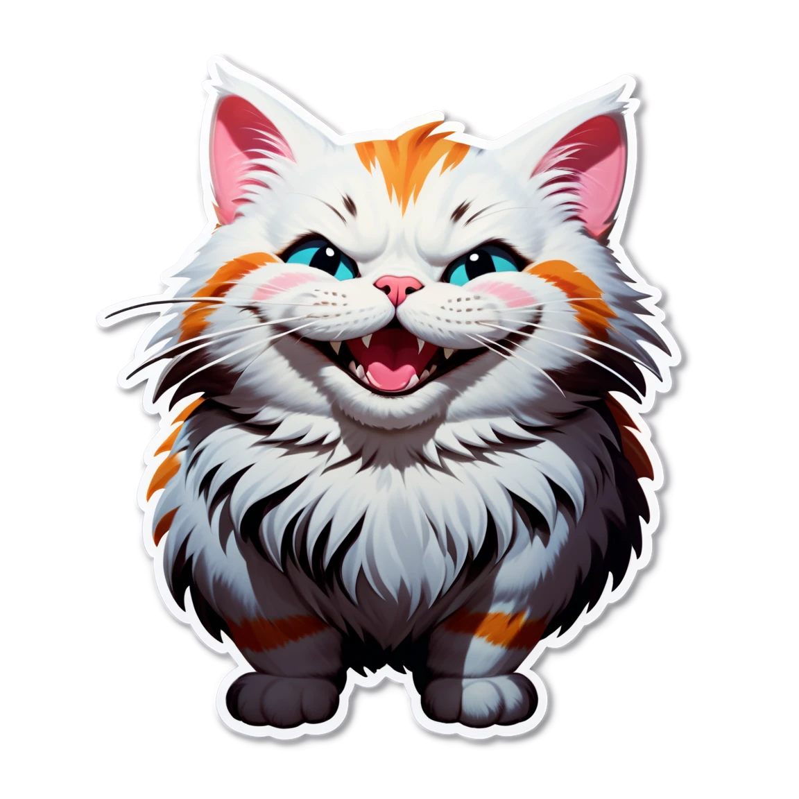 Aggressive cat, light colored puffy cat, puffy cat sticker