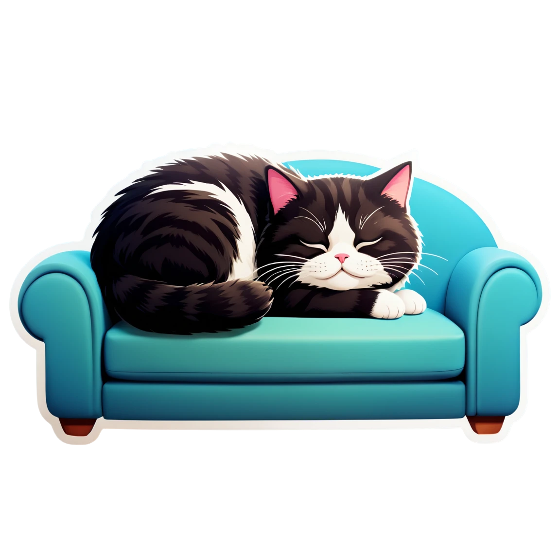 Cat at the couch, light colored puffy cat, puffy cat sticker